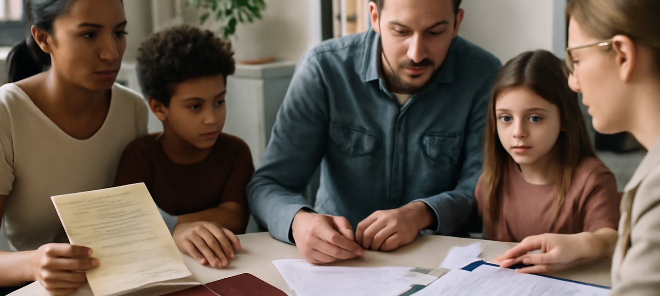 Iscrivere i figli a scuola in Spagna Famiglia con bambini compila documenti