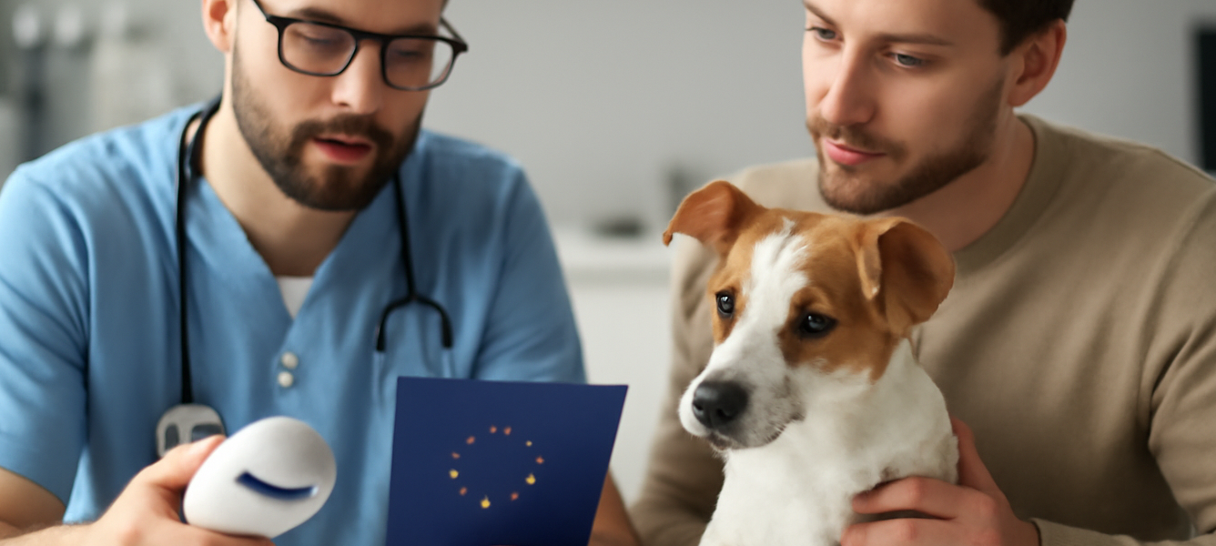 Come Portare il cane o il gatto a Fuerteventura Veterinario in ambulatorio controlla il passaporto di un cane